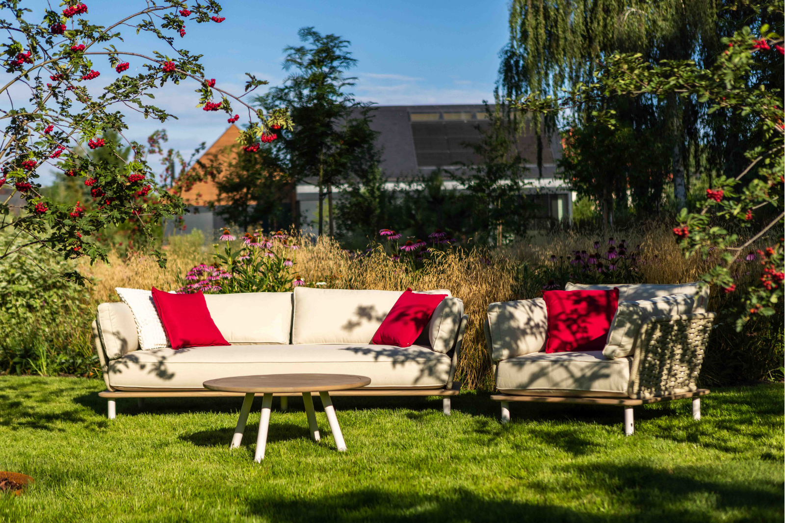 Grab the moment - Zestaw ogrodowy | Sofa 3 os + fotel + fotel + stolik kawowy okrągły