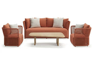 Have some joy! - Zestaw ogrodowy | Sofa 3 os + fotel + fotel + drewniany stolik kawowy